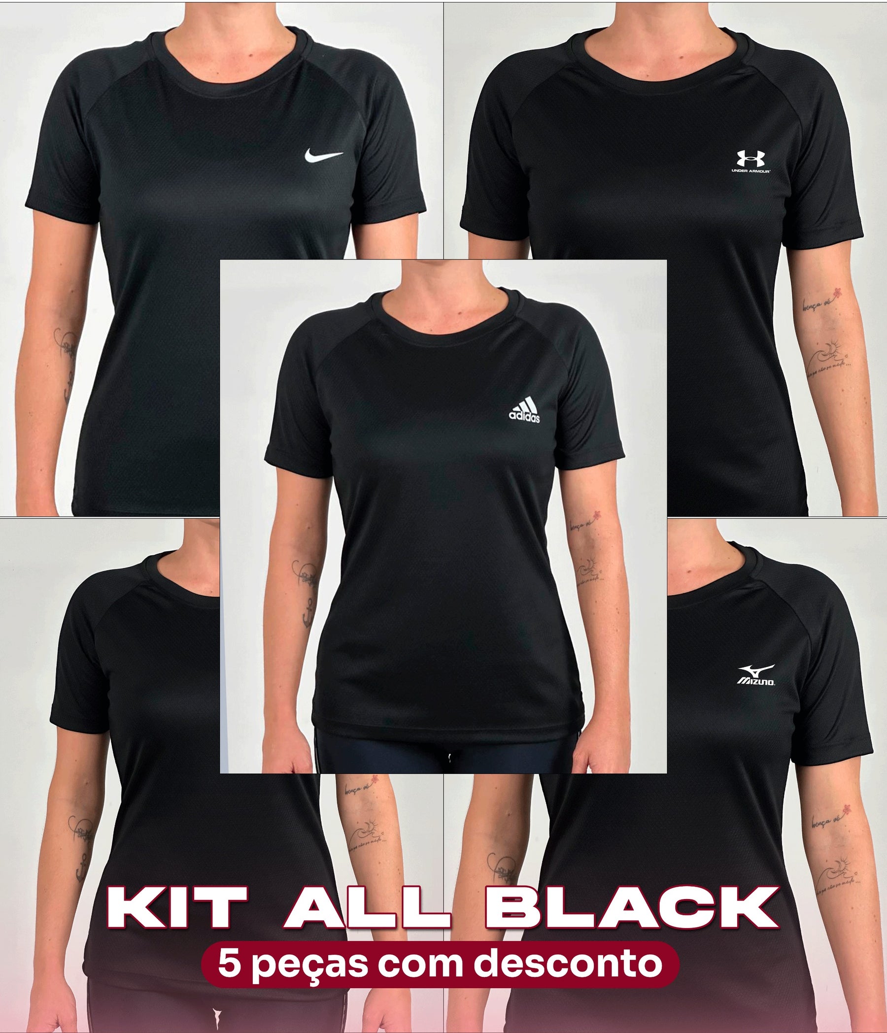 Kit ALL BLACK 5 T-shirt Feminina Dry (36,90/pçs)🔥